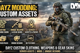 create custom dayz clothing, weapon, gear, skins and server dayz assets