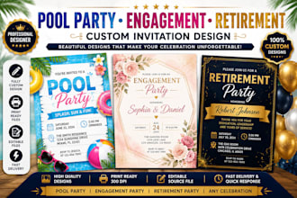design pool party invitation engagement party retirement party invitation design