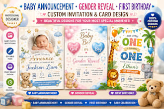 do baby announcement card gender reveal invitation card first birthday design