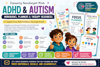 create adhd planners and autism worksheets for kids and teens
