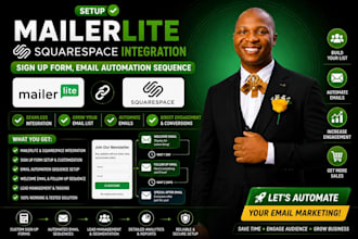 setup mailerlite email automation, workflow, squarespace integration