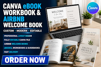 design lead magnets, workbooks, ebooks, airbnb welcome book, ebook guide design