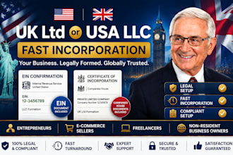 uk ltd or USA llc incorporation, fast legal company registration service