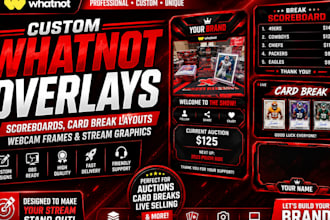 design custom whatnot overlays, scoreboards, card break layouts, webcam frames
