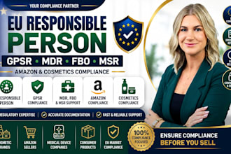 provide eu responsible person gpsr mdr fbo msr and amazon, cosmetics compliance