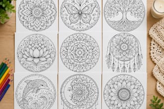 create mandala art coloring book pages as PDF