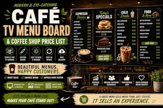 design a modern café TV menu board and coffee shop price list