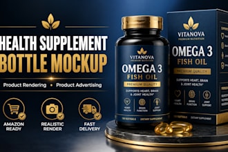 create health supplement bottle mockup, product advertising