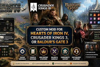 code a hearts of iron iv mod, ck3, bg3 for you
