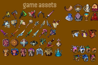 create pixel art game asset, item and icons for your indie game