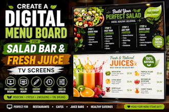create a digital menu board for salad bar and fresh juice TV screens