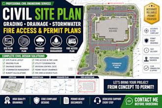 create civil site plan grading drainage stormwater and fire access