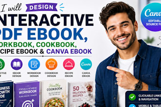 design interactive PDF ebook, workbook, cookbook and recipe ebook, canva ebook
