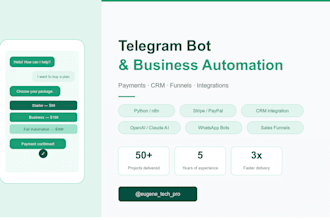 build a telegram bot with payments, CRM integration, and automation