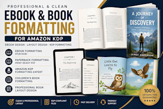 ebook formatting, book layout design, KDP formatting