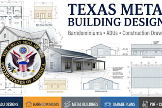 design texas metal buildings, barndominiums homes, adus, construction drawings