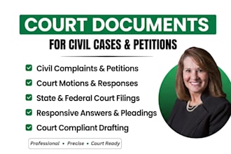 prepare court documents and legal petitions for any civil case
