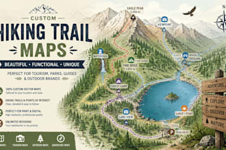 create hiking trail map, tourism outdoor map, adventure vector illustration