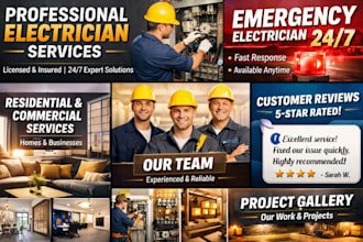 design an electrician website with wordpress, wix, squarespace, electrical