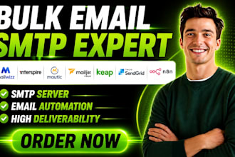 bulk email smtp server mailwizz interspire mautic mailjet emma keap sendgrid n8n