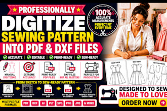 professionally digitize sewing pattern into PDF and dxf files
