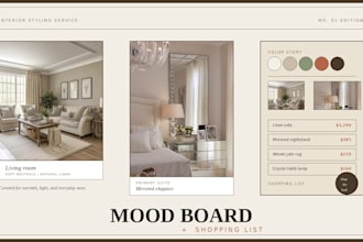 interior design, moodboard and shopping list