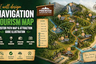 design navigation tourism map, visitor path map, attraction guide illustration