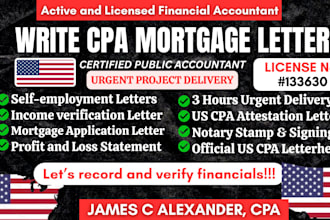 prepare mortgage letter, CPA comfort letter, US certified public accountant