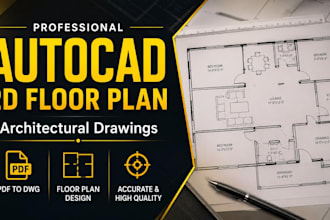 convert PDF, sketch, image to autocad dwg dxf 2d floor plan, pdf to cad design
