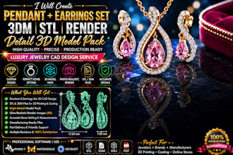 3d cad design 3d jewelry pendant earrings set 3dm stl render rhino jewelry stl
