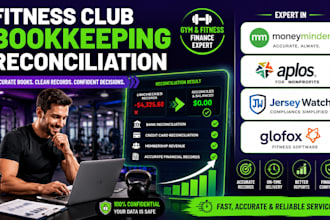 reconcile fitness finances in moneyminder, aplos, jersey watch, glofox