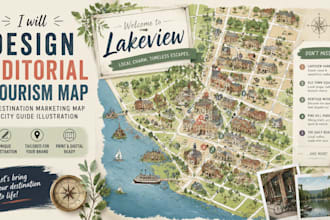 design editorial tourism map, destination marketing map, city guide illustration