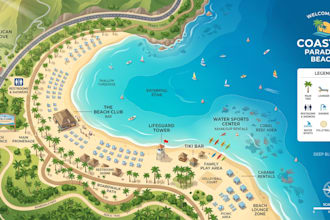 design resort map, travel map, illustrated map, beach map and island map