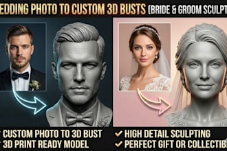 sculpt custom 2d photo to 3d bust model similar head model 3mf stl 3d printing