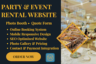 build  a party and event rental photo booth website with booking and quote form