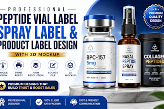 peptide vial label, spray, vial label design, product label design 3d mockup