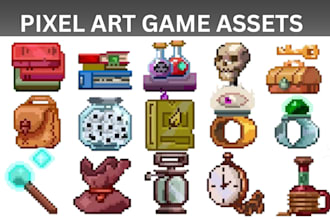 create pixel art game assets, tilesets, UI icons and weapons for your indie game
