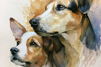 custom watercolor pet portrait or pet painting