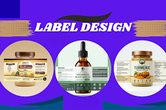 do product label design, label packaging design and supplement label with logo