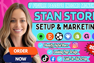 do stan store setup, shopify digital product store,stan store marketing,etsy seo