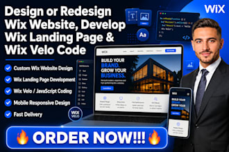design or redesign wix website, develop wix landing page, and wix velo code