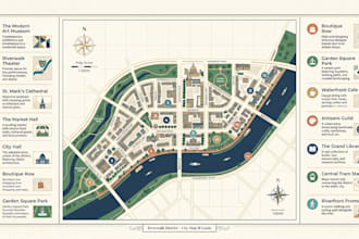 design guide map, location map, walking map, attraction map and tourist map
