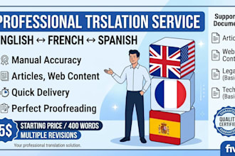 professionally translate english, french, and spanish
