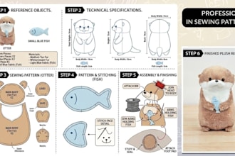 create a custom plush toy reference sheet with sewing pattern and details