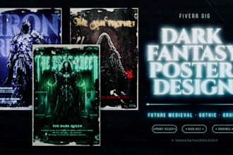 design a dark fantasy poster in future medieval style