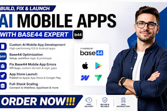 build ai mobile app with base44, fix base44 mobile app, full stack mobile app