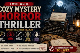 write cozy mystery, horror, thriller, suspense, crime, and ghost stories