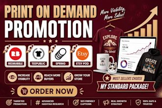 promote your redbubble, teepublic, spring, and etsy print on demand store