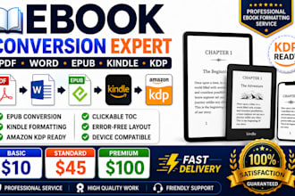 do ebook conversion from PDF, word to epub, kindle and KDP formats
