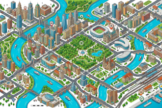 create isometric 3d, vector map and hand drawn with custom map illustrations